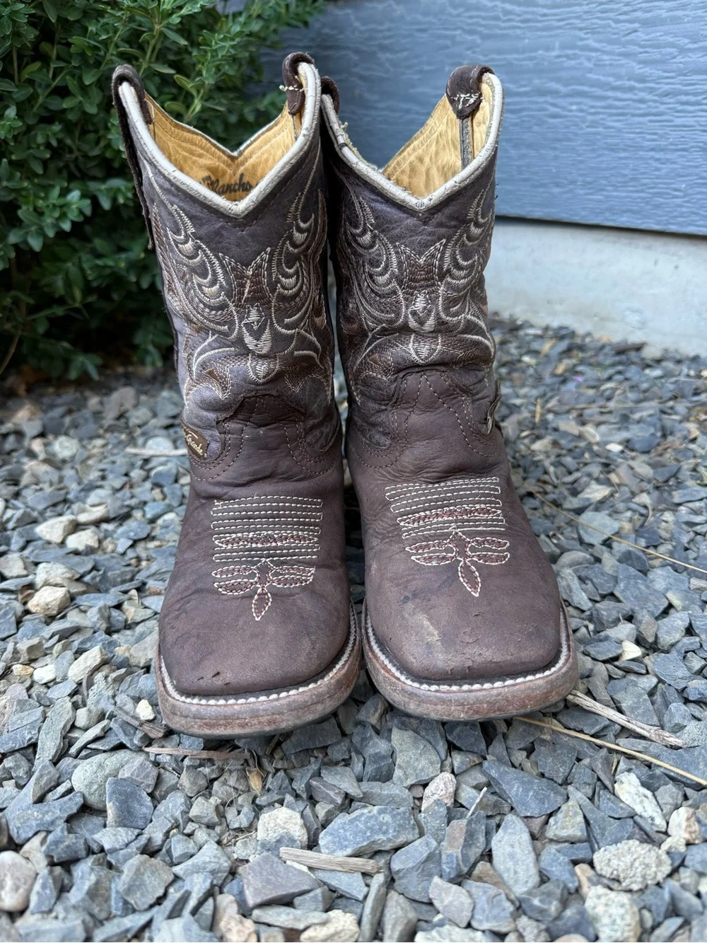 Rancho Grande Kids Brown Leather Cowboy Boots Size 9 Western Embroidered